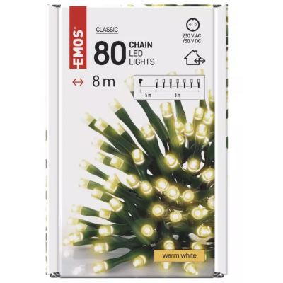 Lampki choinkowe Classic 80LED 8m ciepła biel IP44 timer EMOS (D4AW02)